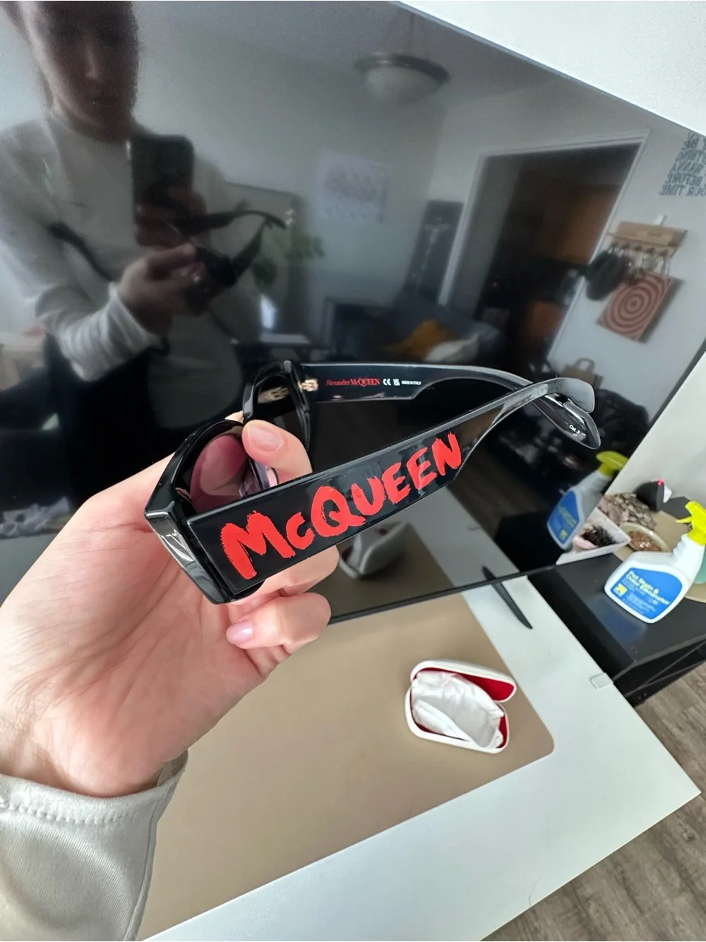 Alexander McQueen Cream Hard Sunglasses Case with Logo